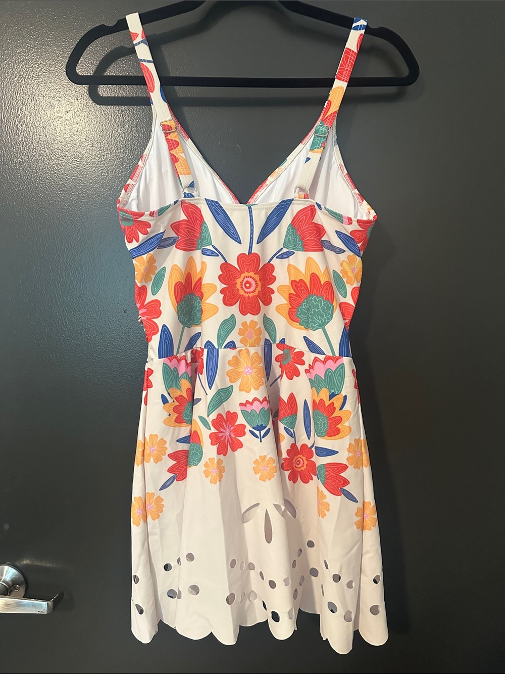 White Floral One-Piece Swimsuit with Multicolor Print - Picture 3 of 4